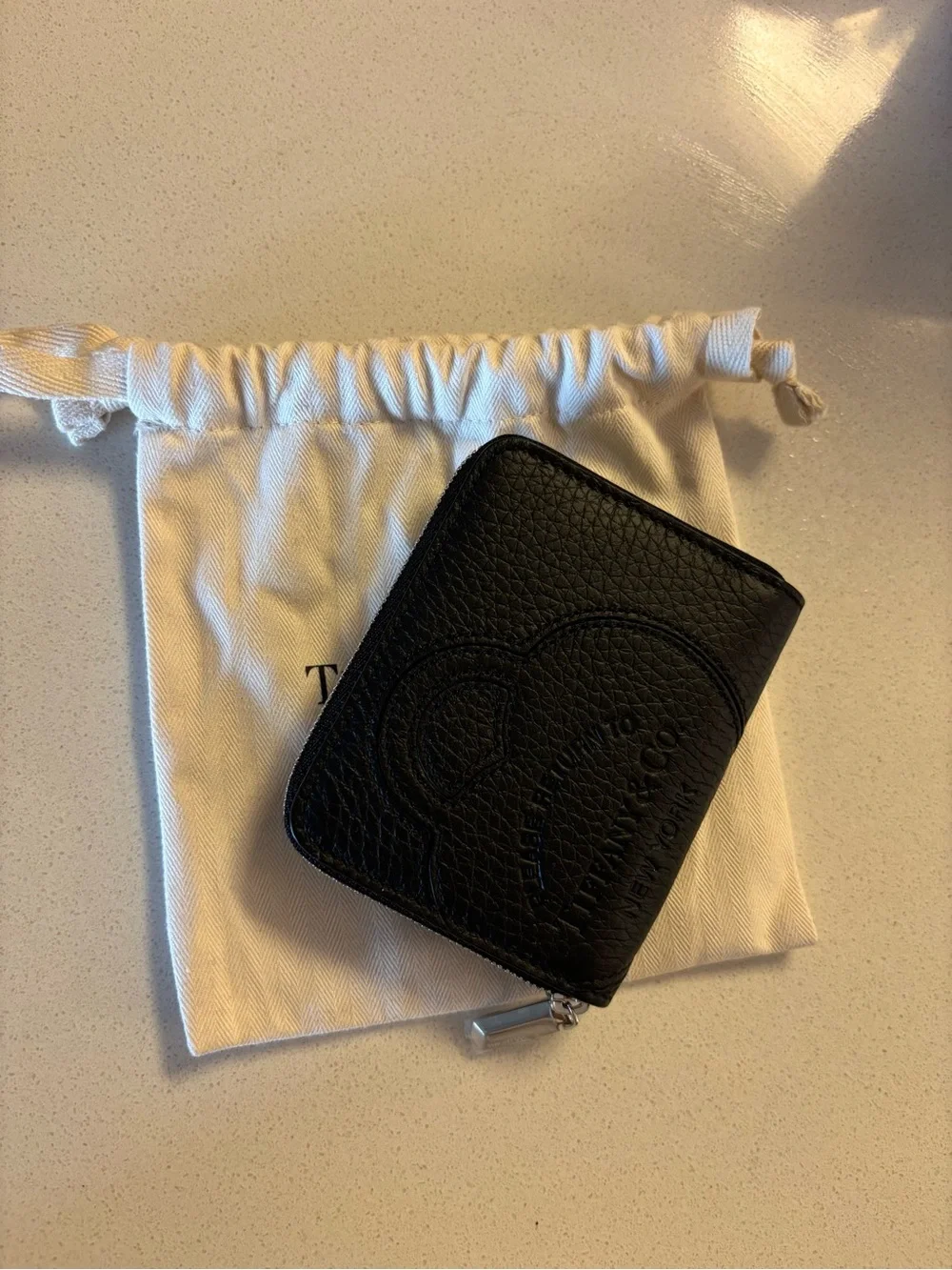 Tiffany & Co. Black Pebbled Leather Zip Wallet